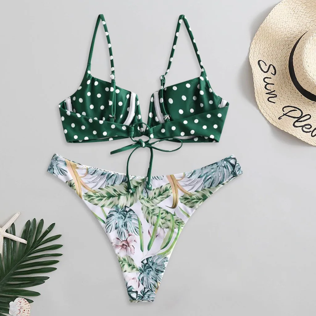 Женский раздельный купальник с цветочным принтом и V-образным вырезом |