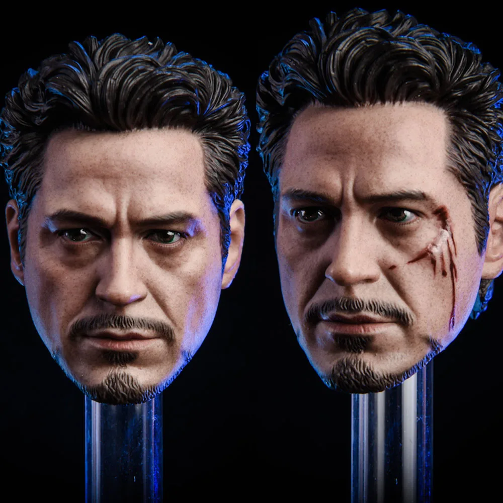

In Stock 1/6 Scale Male Head Sculpt MK5 Tony 2.0 Head Carved Model Normal/Damaged Version for 12'' Action Figure Body Accessory