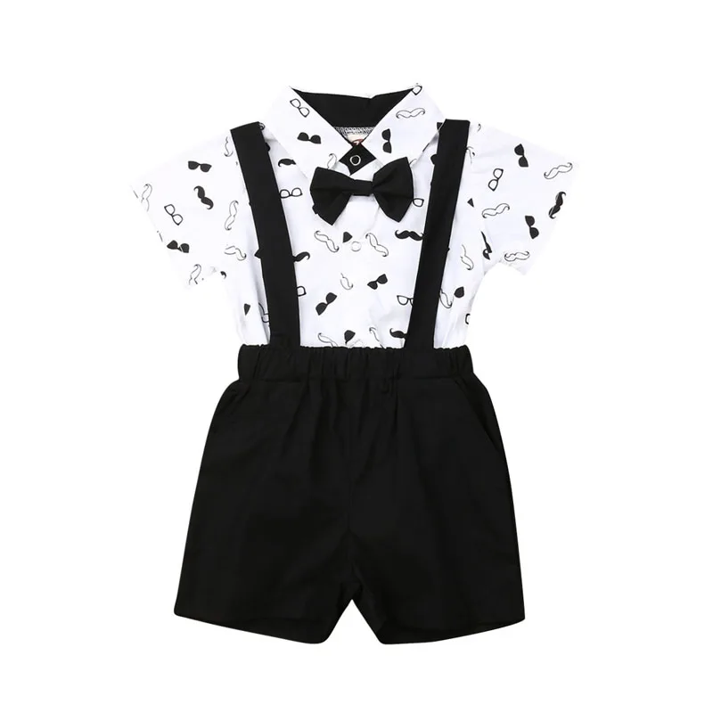 

Pudcoco 2Pcs 0-24M Newborn Baby Boy Clothes Sets Wedding Formal Party Bow Tie Lapel Romper Tops+Overalls Shorts Suit Outfit