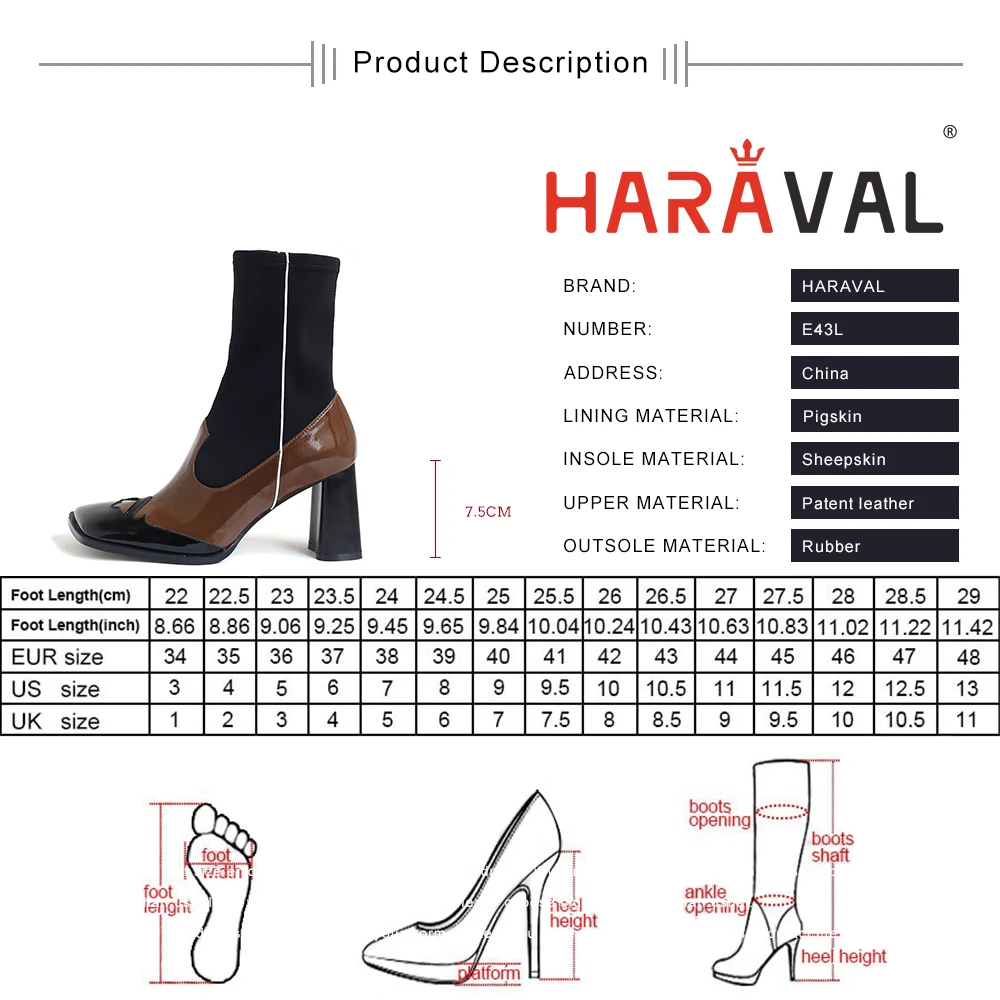 

HARAVAL Ankle Boots Shoes Women Chelsea Boots Thick Heel Patent Leather Patchwork Sexy Autumn Style Boots Footwear Handwear E43L
