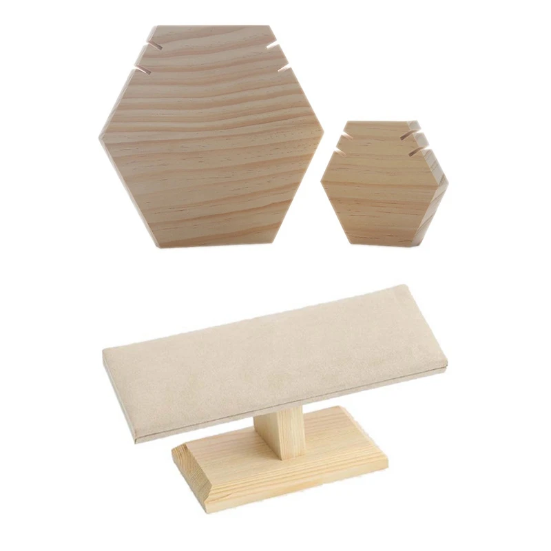 

Bangle Display Stand T-Bar Watch Jewelry Organizer With 2Pcs Hexagon Wood Jewelry Display Set