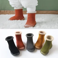 new children antisilp sock shoes solid color imitation cashmere baby toddler floor shoes non slip warm rubber soles booties