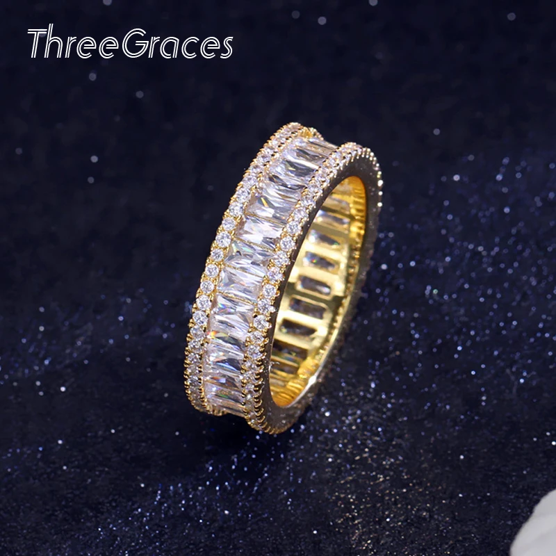ThreeGraces, модное Брендовое роскошное женское кольцо с фианитом, свадебное кольцо принцессы с кубическим цирконием, золотого цвета, свадебные ювелирные изделия RG064