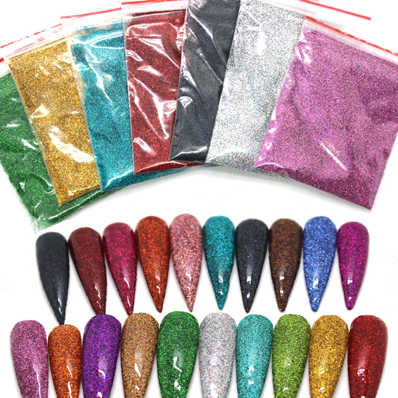 

0.2mm Holographic Glitter Powder Shining Sugar Nail Glitter Dust Chrome Powder Nail Art Decorations 26 Colors 10g/pack