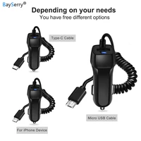 bayserry dual usb car charger adapter 2 1a auto vehicle metal charger for iphone 12 11 pro for samsung xiaomi 8pin cable car kit