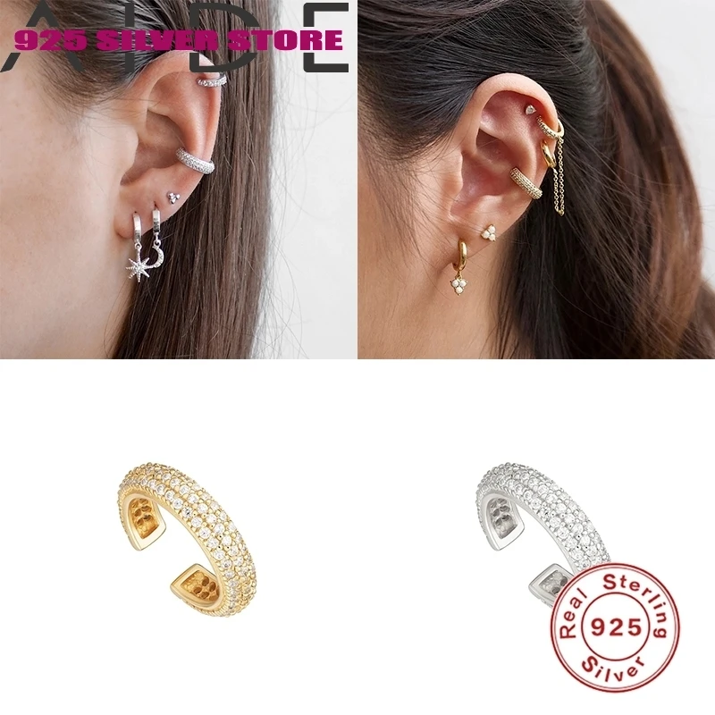 

Aide Luxury 925 Sterling Silver Clip Earring Three Rows Zircon Stone C Shape Ear Cuff No Piercing Earrings for Women Girls Boho
