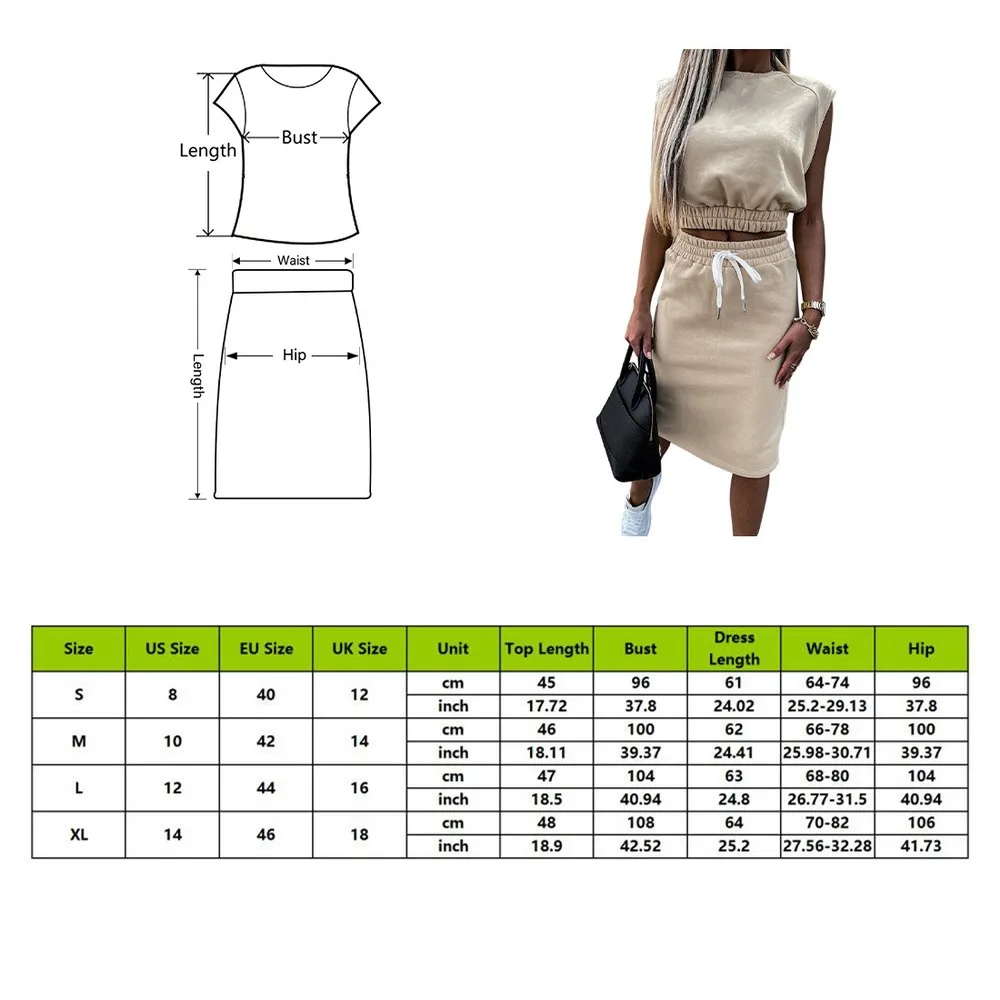 

2021 New Arrival Women's Fashion Streetwear Suit Ladies Solid Color Sleeveless Loose Casual Suit Tops Skirt Two-Piece Set