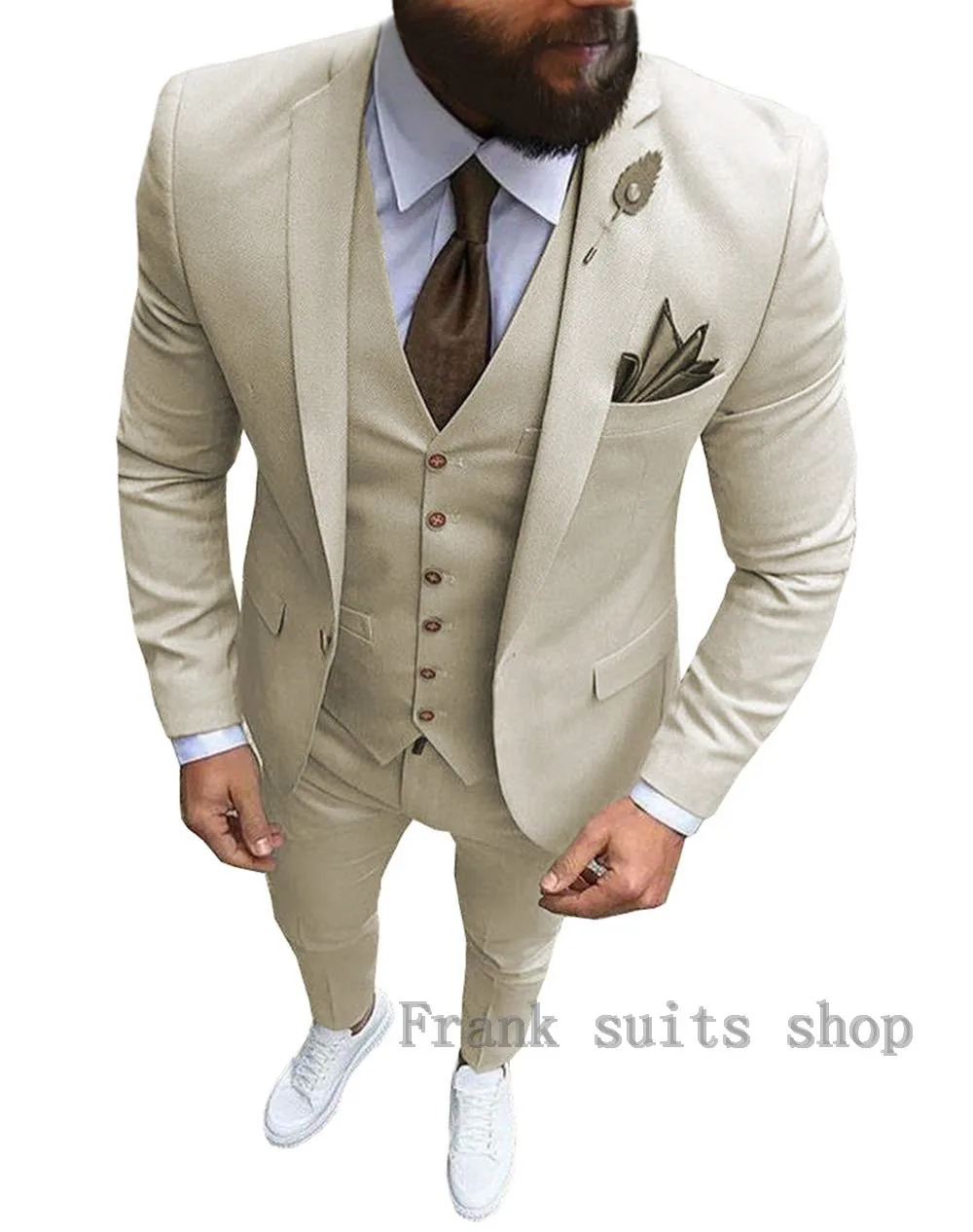 

Latest Coat Pants Designs Beige Men Suit Prom Tuxedo Slim Fit 3 Piece Groom Wedding Suits For Men Custom Blazer Terno Masuclino