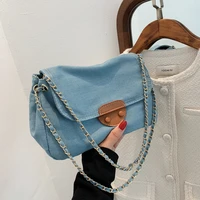 denim cloth womens small shoulder bag fashion chain ladies messenger underarm bags female solid color canvas tote handbags