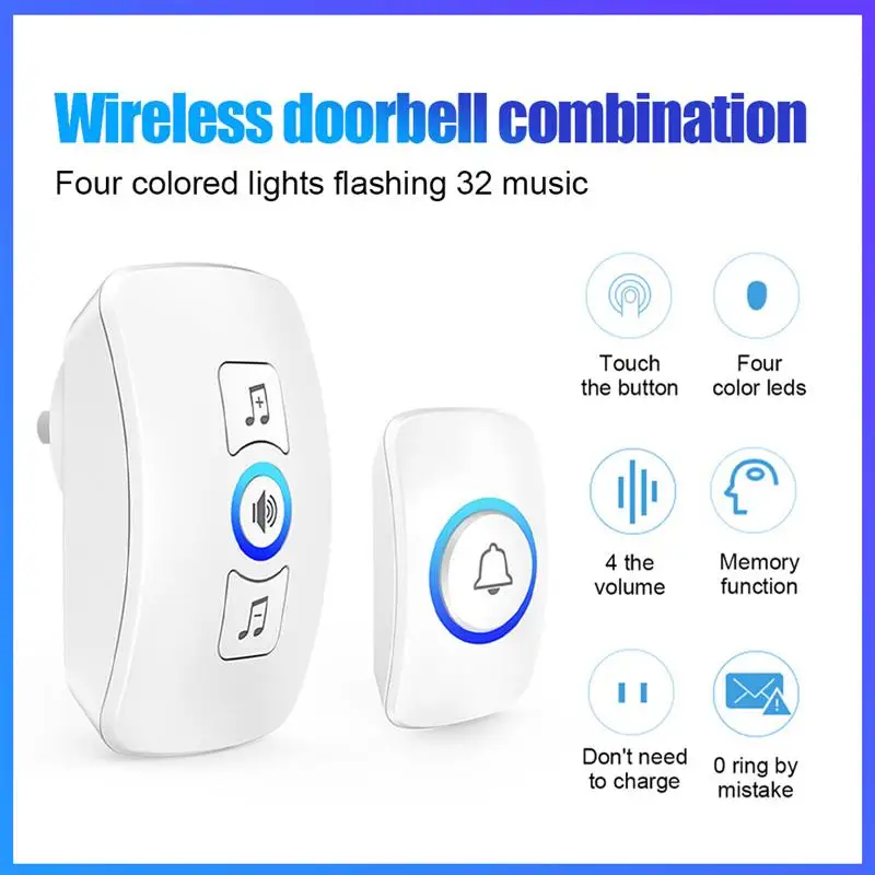 

Wireless Doorbell Set 4 Volume Levels 32 Melodies Long Range Portable M525+F51 Door Bells For Home Office Garage Apartments