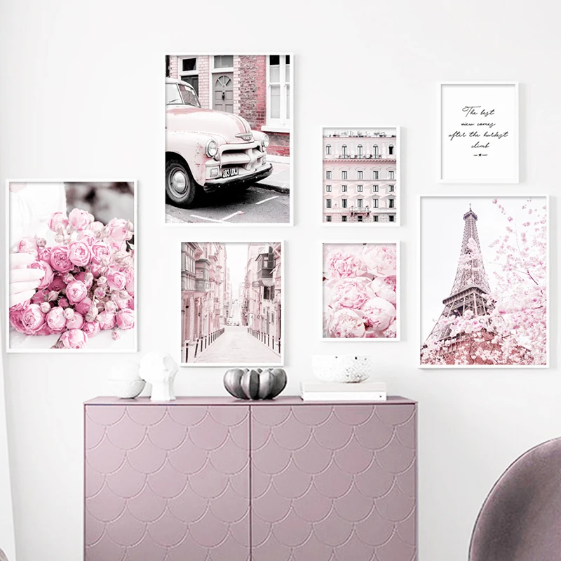 

Настенная Картина на холсте розовая башня Парижа улица пион цветы скандинавские постеры и искусство для гостиной домашний декор