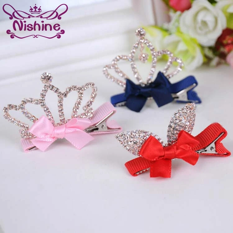 

Nishine 1PCS Girls Hair Clip Shiny Crown Rhinestone Princess Hairpins Kids Rabbit Ears Bow Barrettes Party Hair Accessories