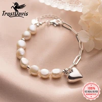 trustdavis luxury 925 sterling silver sweet baroque pearl heart chain bracelet for women sterling silver wedding jewelry da804