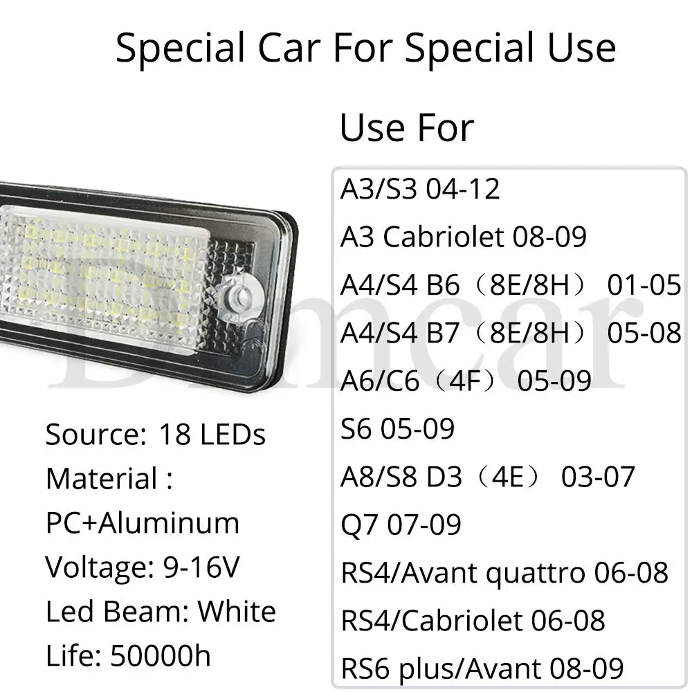 2 шт. Canbus Нет Ошибка светодиодный номерной знак света, пригодный для Audi A3 A4 A6 A8 B6 B7 S3 Q7