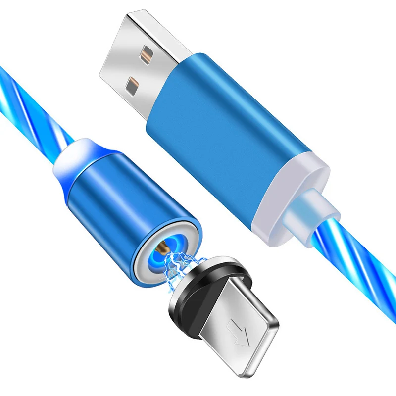 

Flowing Light Magnetic Charging Mobile Phone Cable For iphone Charger Luminous Lighting Cord Wire For 8 Pin Led Charge Cord