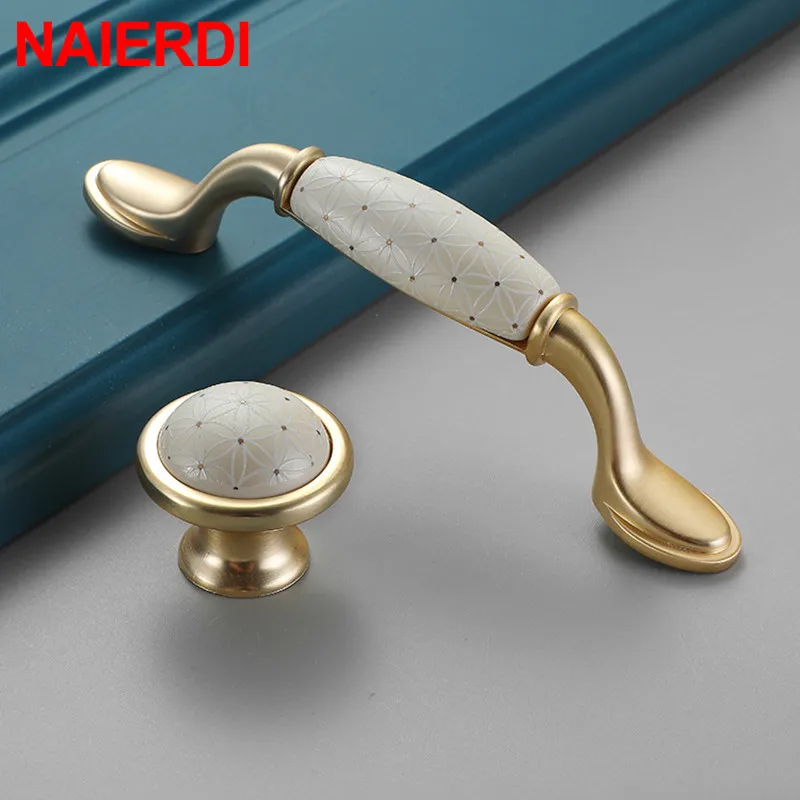 Керамические золотистые и белые металлические ручки NAIERDI из цинкового сплава для