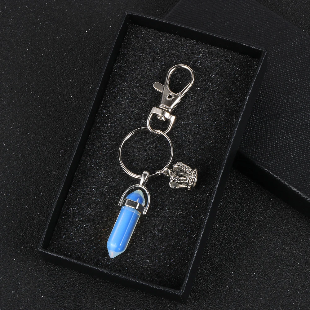 Брелок для ключей из натурального камня шестигранная пуля тигровый глаз аметист