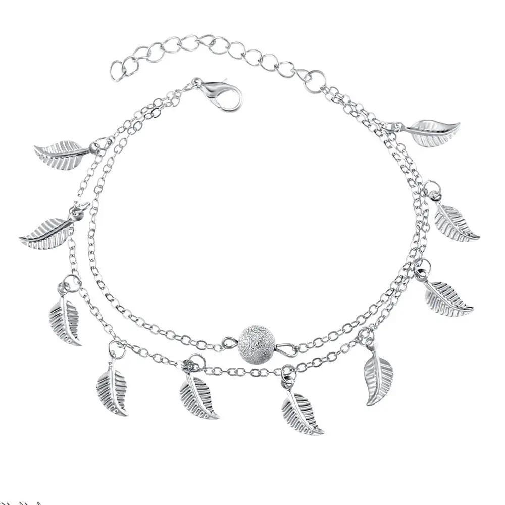 

European and American retro beach style leaf foot ornaments simple double-layer tassel ethnic style women's small l