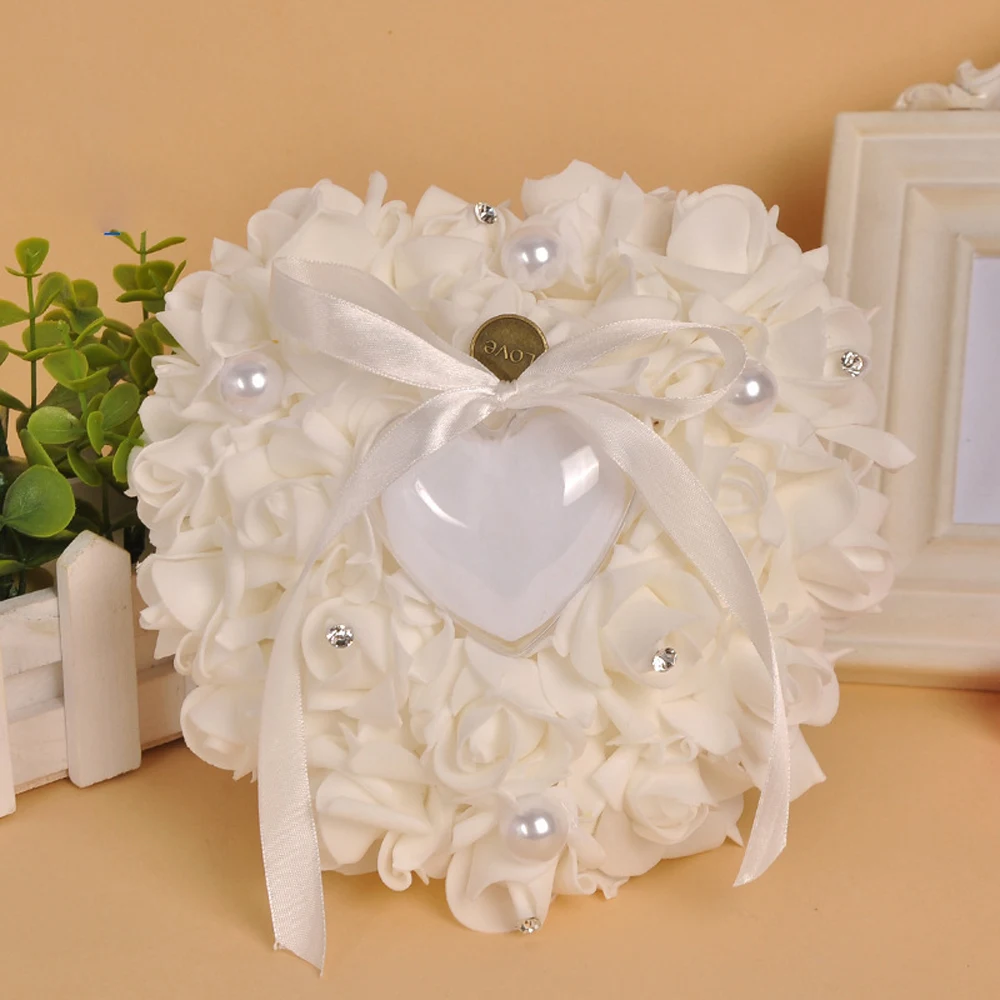 

1PCS Heart-shape Rose Flowers Ring Box Romantic Wedding Jewelry Case Ring Bearer Pillow Cushion Holder Valentine's Day Gift