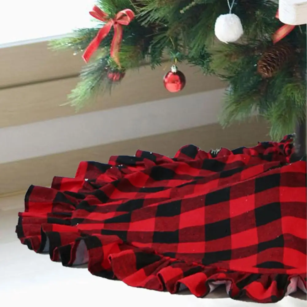 Christmas Tree Skirt Vintage Plaid Pattern Ruffle Edge Xmas Foot Cover Carpet New Year Decoration Holiday |