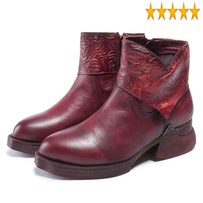 

Женские кожаные ботинки на молнии, с круглым носком, на среднем каблуке