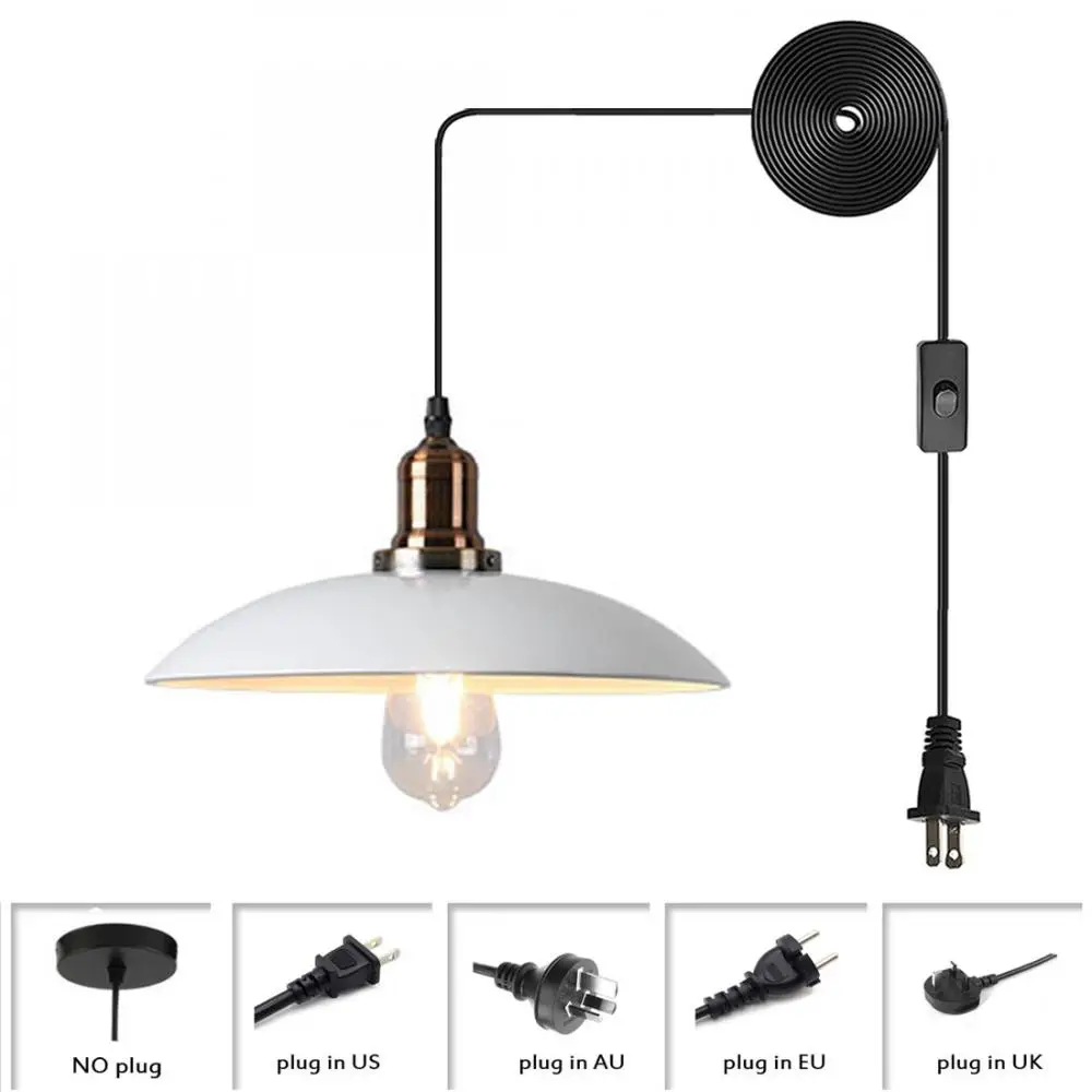 

Modern Style Metal Ceiling Lamp Vintage Loft Pendant Light Plug In Adjustable Cord Retro Industrial Hanging Lights for Kitchen