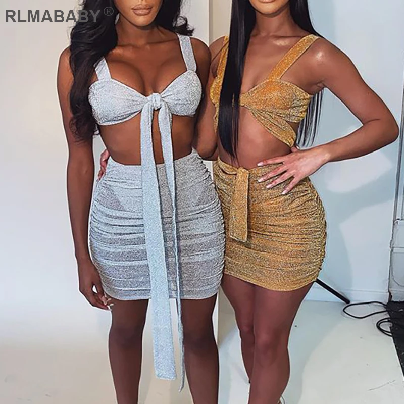 Комплект одежды RLMABABY из блестящего топа и юбки летний бандажный наряд с рюшами