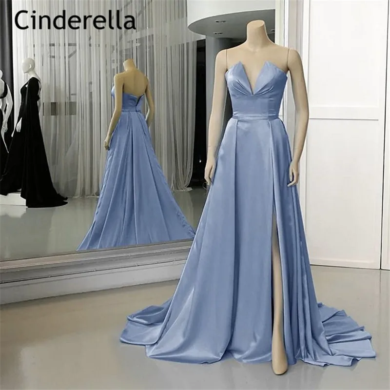 

Sexy Evening Dresses V-Neck Sleeveless A-Line Side Slit Sweep Train Evening Gowns Robe de soirée vestidos de fiesta de noche