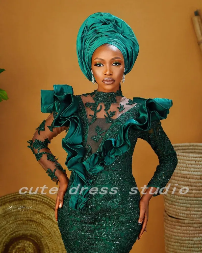 Индивидуализированные вечерние платья Aso Ebi с высоким воротником и длинными