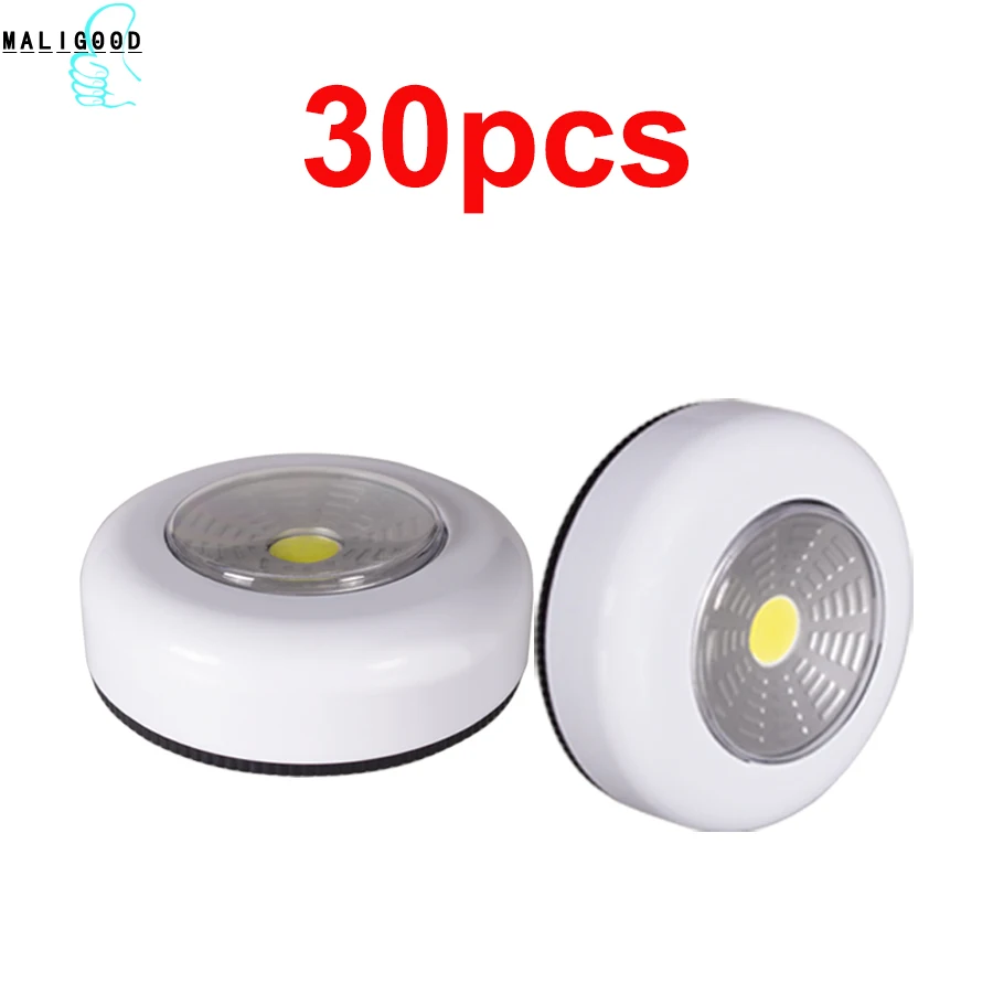 30pcs COB LED Closet Cabinet Lamp Battery Powered Wireless Stick Tap Push Small wall lamp Kitchen Bedroom Wardrobe Night Light