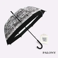 palony fashion transparent fashionable printing long bent mens and womens and childrens semi automatic creative umbrella