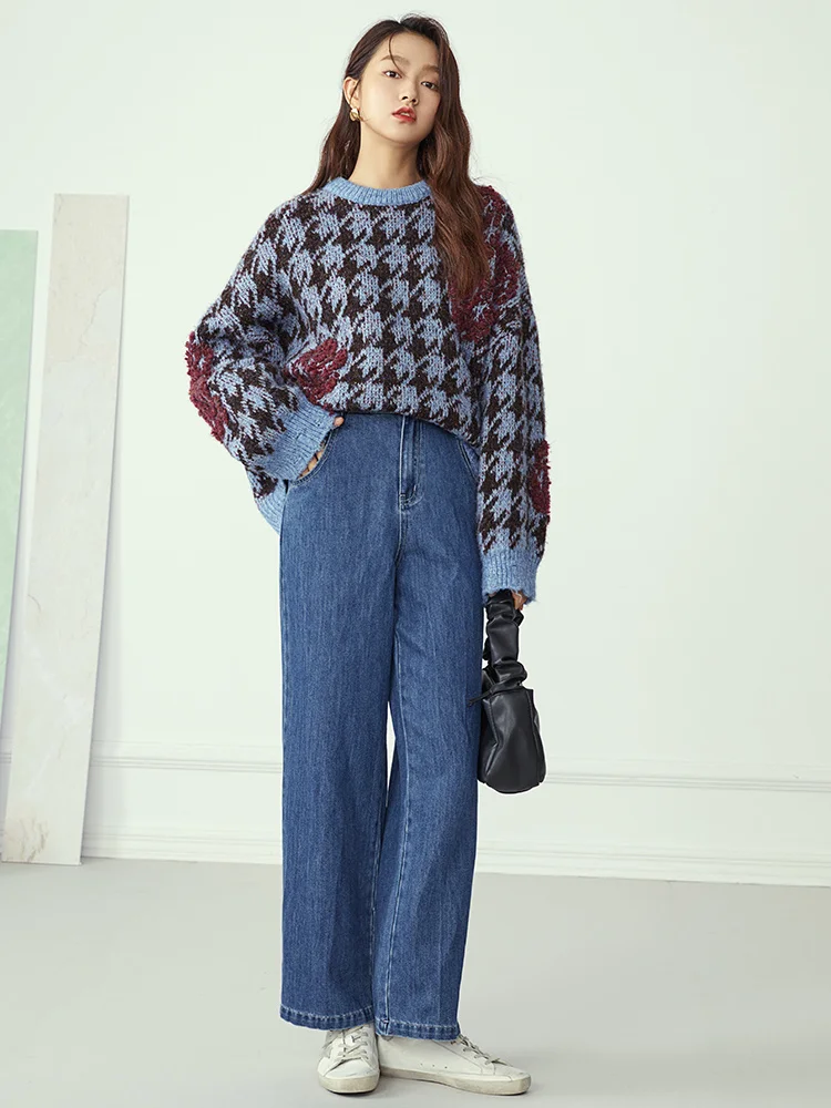 

Houndstooth retro jacquard sweater women fall/winter 2021 new loose outer wear lazy wind pullover