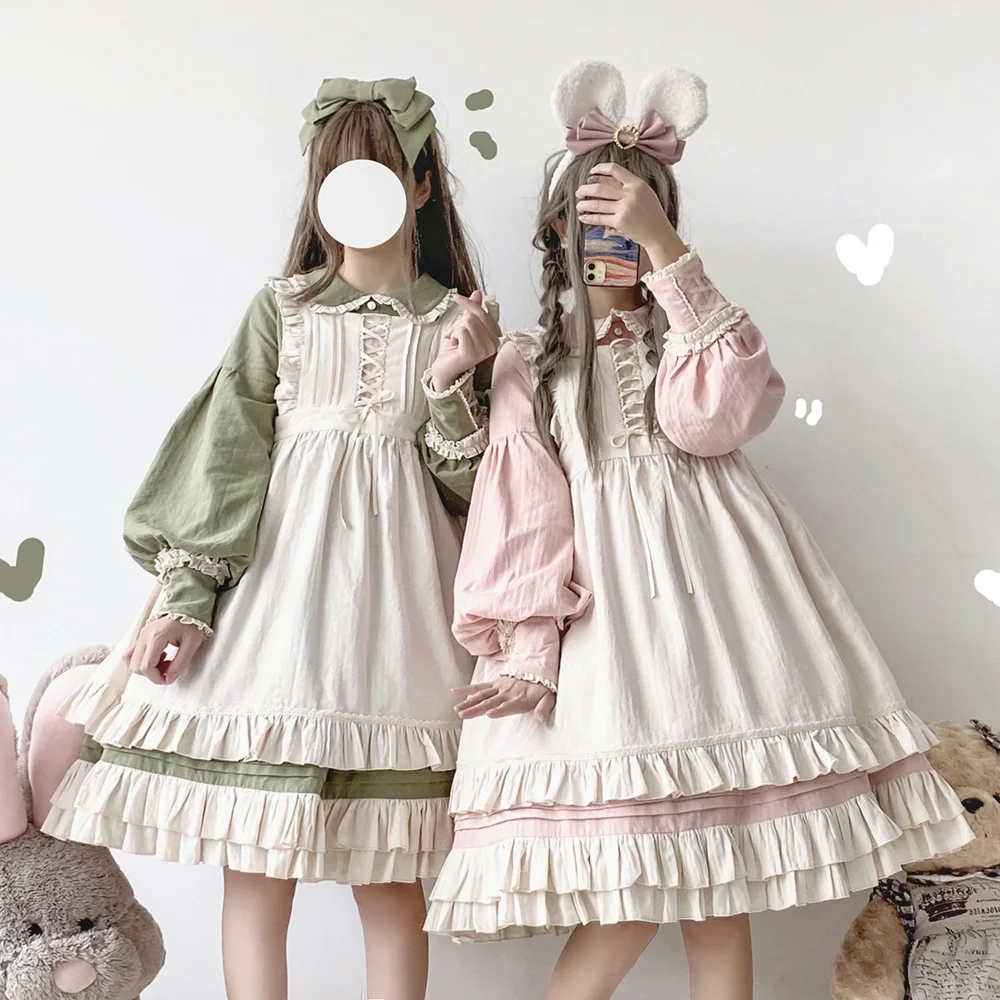 Весенне осеннее платье принцессы в стиле Лолиты для девочек Двухслойное с