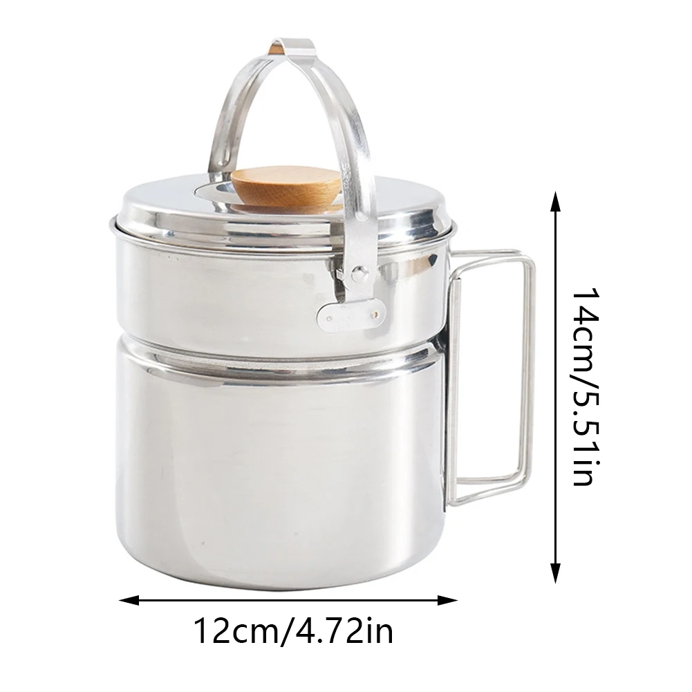 

1-1.2L Camping Pot Cup Portable Multifunctional Hiking Kettle Cookware Set Outdoor Camping Backpacking Pot With Foldable Handle