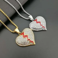 funmode hip hop stainless steel link chain broken heart pendant necklace for women men jewelry accessories bola de grossessfn140