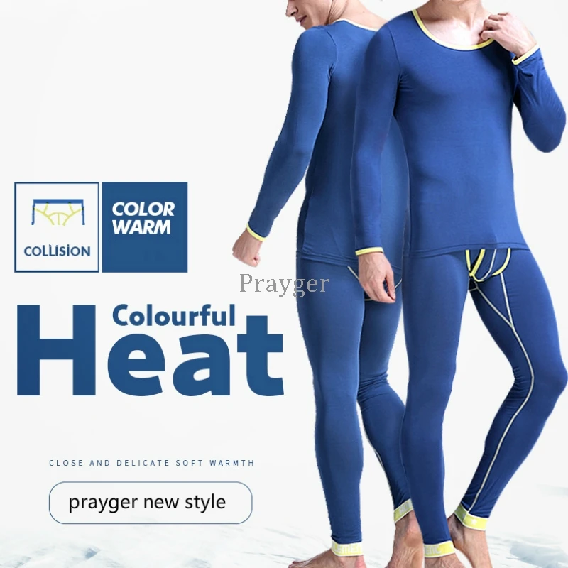 Men Thermal Underwear Long Jhons Basic Colorful Thermo Tops Buttoms Thin Clothes Sets