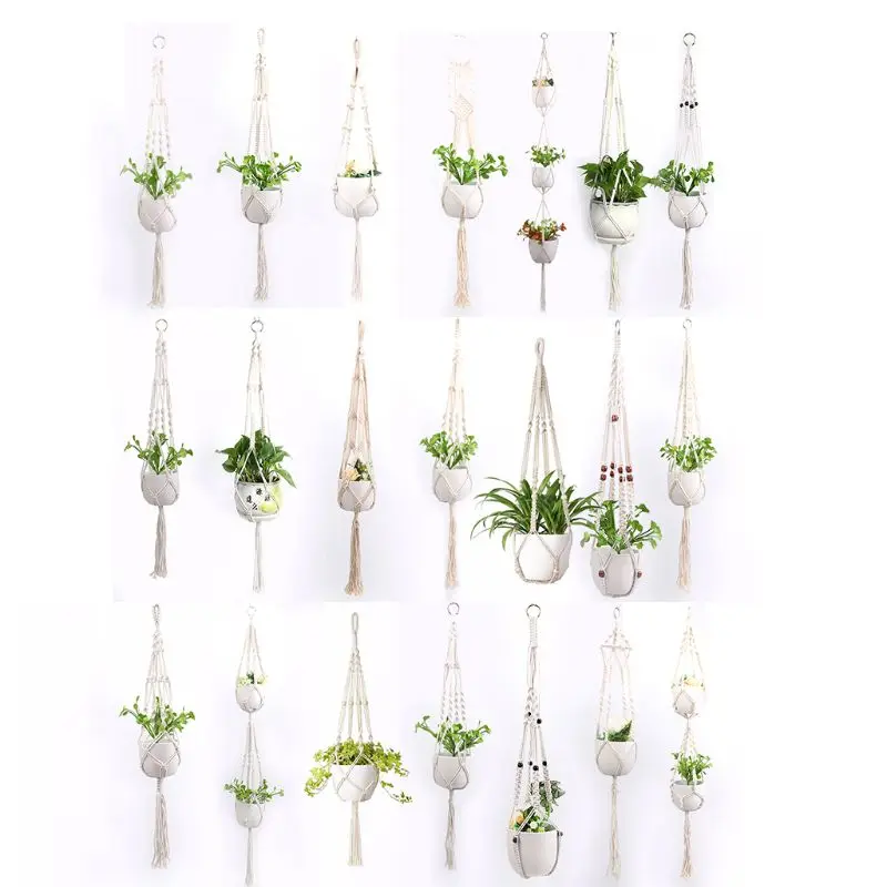 

Linen Hanging Basket Flowerpot Macrame Plant Hangers Indoor Outdoor Planter Garden Cotton Rope Weave Planter
