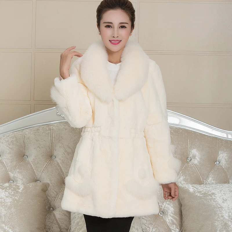 

real rabbit coat fox collar winter jacket women colored full pelt rex fur coats china fashion slim