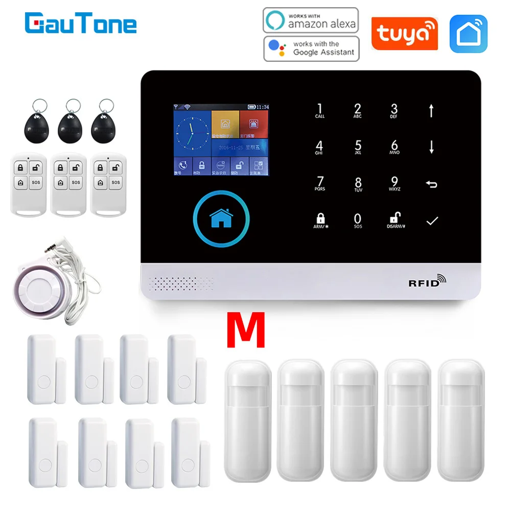 Sistema de Alarme para Casa Alarme sem Fio Gautone Assaltante Segurança wi fi Gsm Tuya Casa Inteligente Controle App Pg103 433mhz