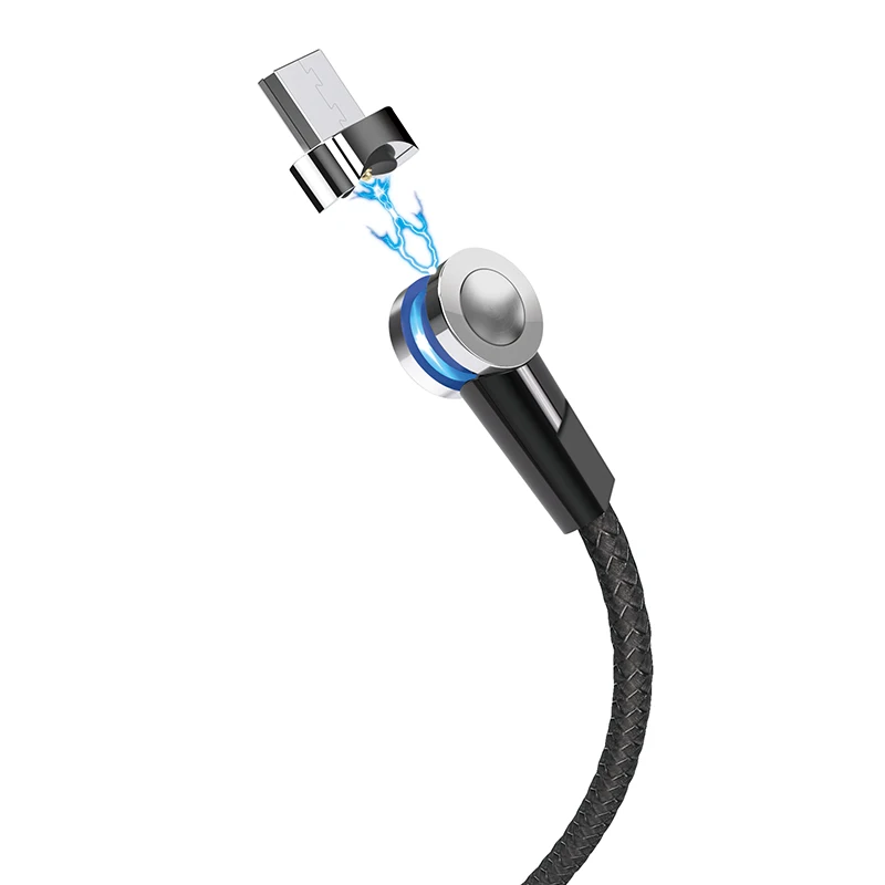 HOCO 180 градусов вращающийся магнитный кабель 3A Быстрая зарядка Micro usb type C кабель светодиодный провод для Apple iPhone samsung Xiaomi huawei - Цвет: Micro USB