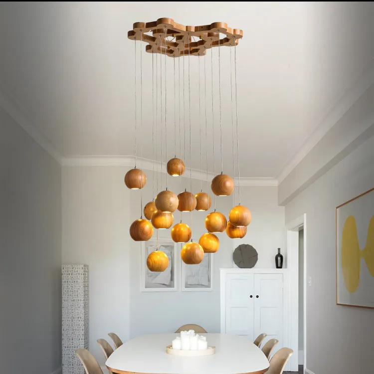 Wooden Hanging Lights Timber Ball Hanging Lamp G4 Pendant Lights Decorative Lighting Fixture Foyer Room Shop