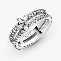 2021 new 925 sterling silver glittering snowflake double ring pan ring is suitable for womens gift wedding diy jewelry