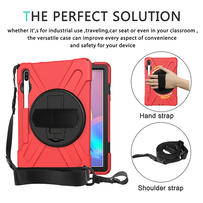 

Heavy Duty Shockproof Case For Samsung Galaxy Tab S6 10.5" SM-T860 SM-T865 Tablet Kickstand Silicon Cover With Shoulder Straps