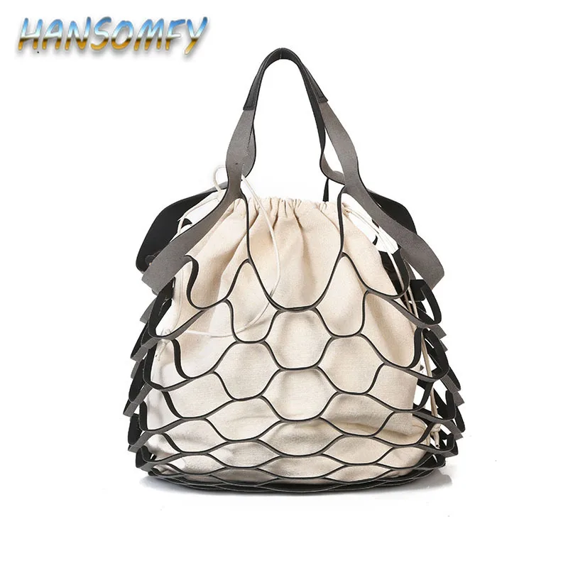 2019 Женская сумка через плечо полая сетчатая сумочка модный шнурок ведро волна