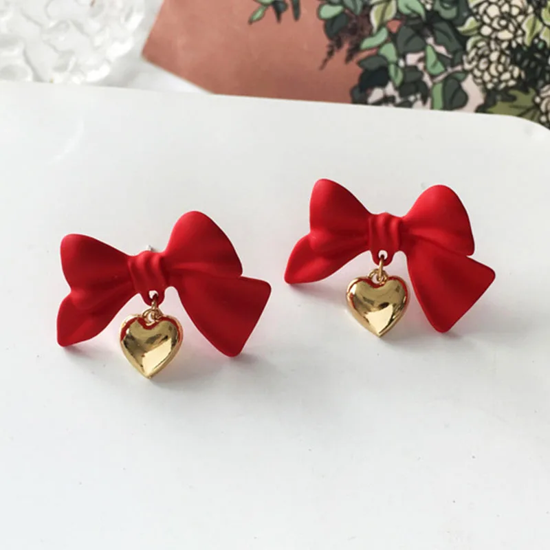 

Autumn Winter New Fashion Sweet Christmas Earrings for Women Vintage Statement Red Bowknot Drop Earrings 2021 Trend Jewelry Gift