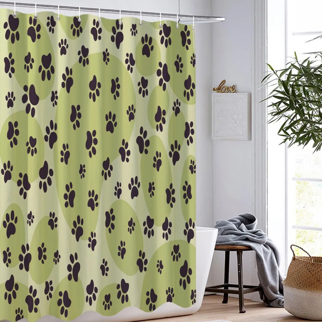 

Dog Paw Shower Curtains 3D Print Cartoon Kawaii Lovely Waterproof Polyester For Children Bathroom Curtain Home Decoration