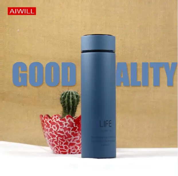 Deep Blue AIWILL Новая мода вакуумные фляги и термосы бутылка для воды 500 мл Термос из нержавеющей стали Вакуумная бутылка Прямая - Цвет: Deep Blue