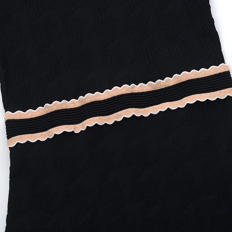 

ENGAGEMENT High Quality 2021 French Round Neck Gold Thread Corrugated Collar Short Sleeve Bird Knitted Dress Women's Dress
