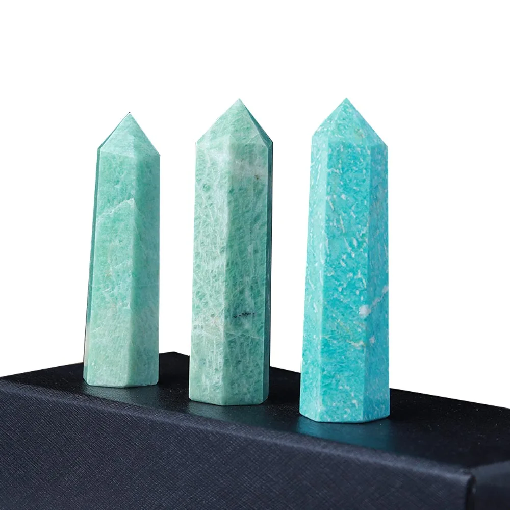 

5-8cm Natural Obelisk Reseda Quartz Column Amazonite Crystal Point Polished Green Wand Ornament for Home Decor