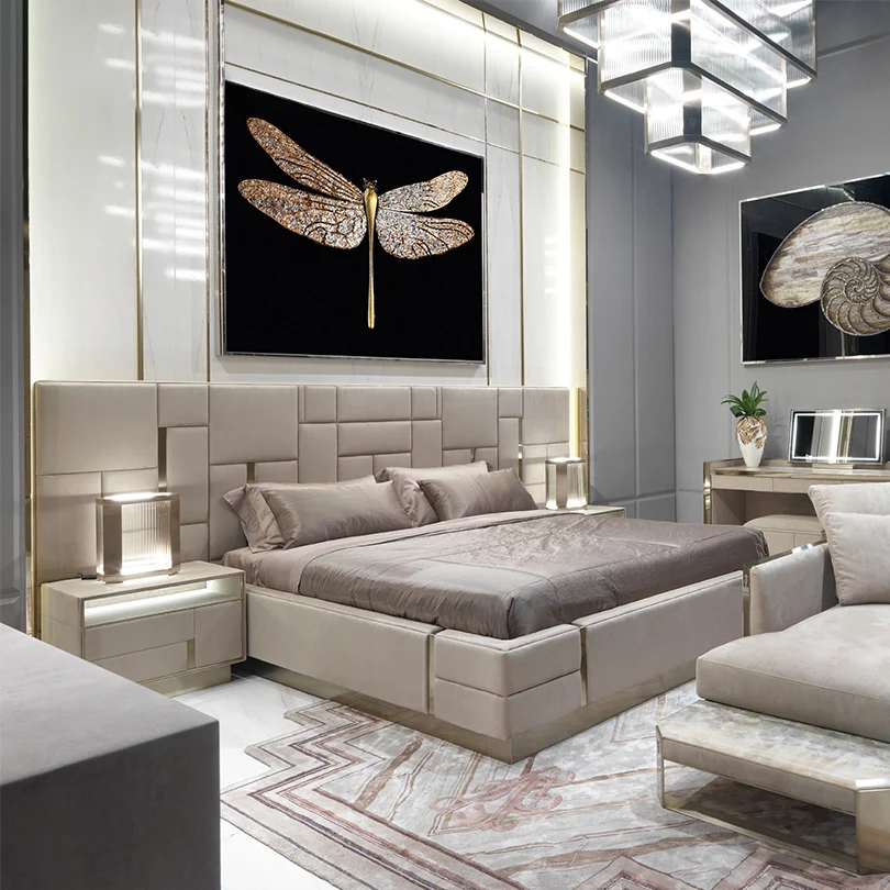 Роскошная кожаная кровать для спальни большого размера Высококачественная